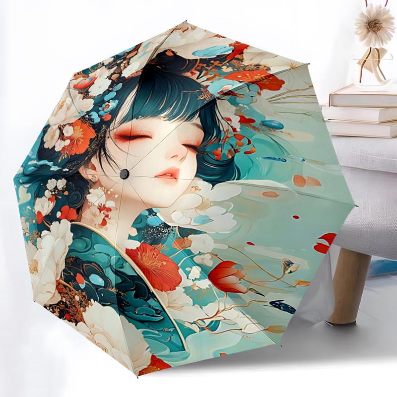 1 Stück Blumen-Fantasy-Regenschirm, Automatisches Öffnen/Schließen, Faltbares Design, Eisenrahmen, Für den Außenbereich, Festivalgeschenk, Geeignet für Fans, Reisen, Alltag