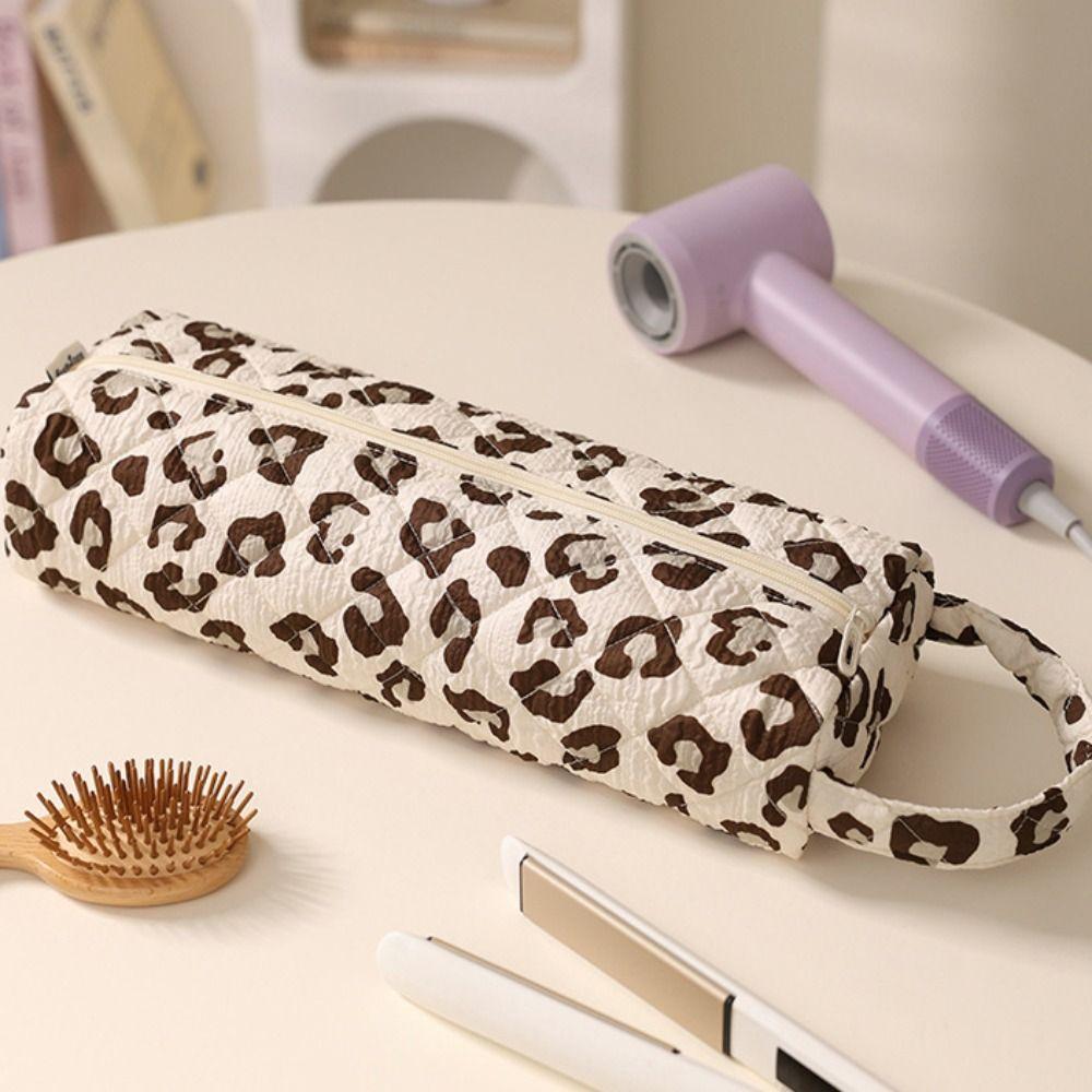 Leopard Hair Dryer Storage Bag Sweet Cosmetic Bag Bow Curler Storage Bag  Beauty Tools Organization