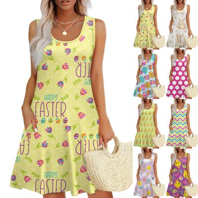 Robe Décontractée Femme Sans Manches Col Rond Imprimé Pâques