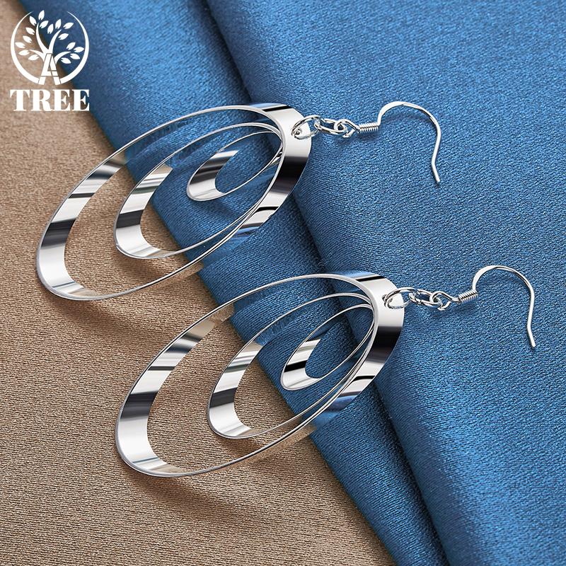 Boucles d'oreilles pendantes à trois cercles ronds en argent sterling 925, bijoux