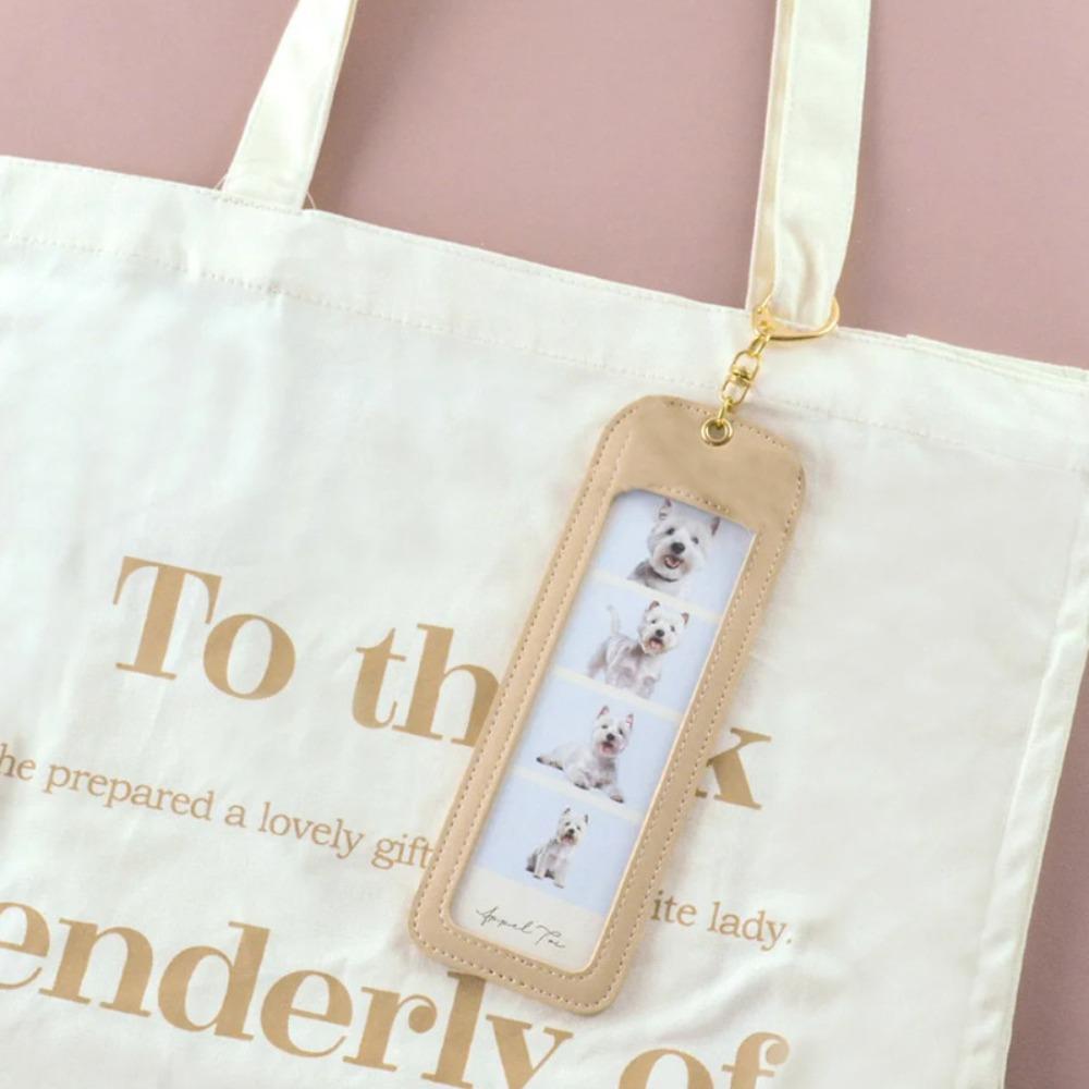 

PU Leather Pet Photo Keychain Long Four Grid DIY Photo Clip Trendy PU Leather Keychain Couple Gift бежевый