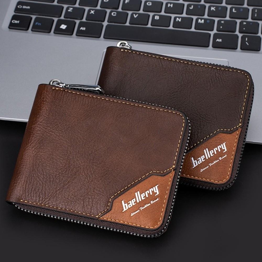 Leather Anti-theft Cash Bag Zipper Card Bag Pocket Purse Casual Men's Short Wallet  Business