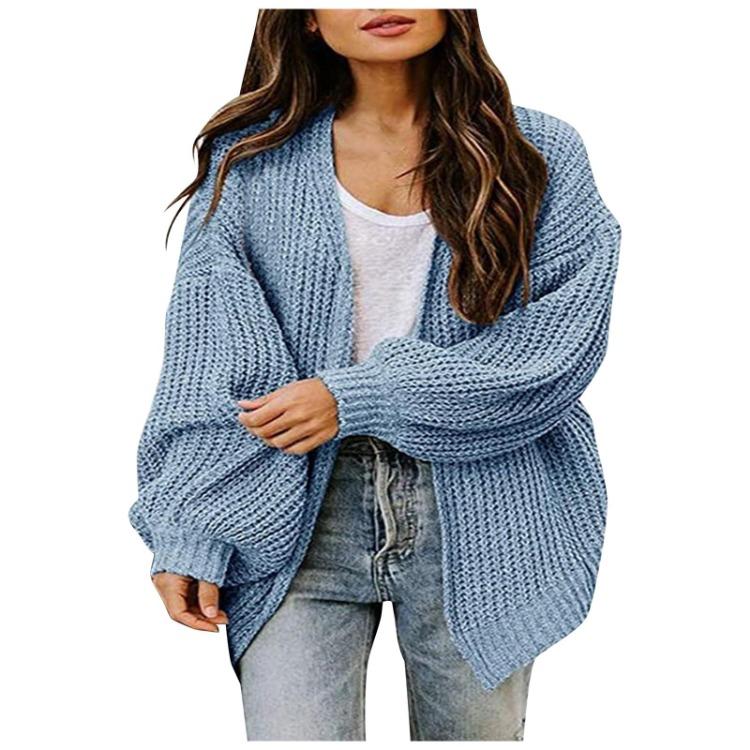 Cardigans Femininos - Cardigan de Tricô Grosso com Abertura Frontal Suéter Feminino de Caimento Solto Manga Longa Roupa Exterior Casual Outono Inverno Para Camadas