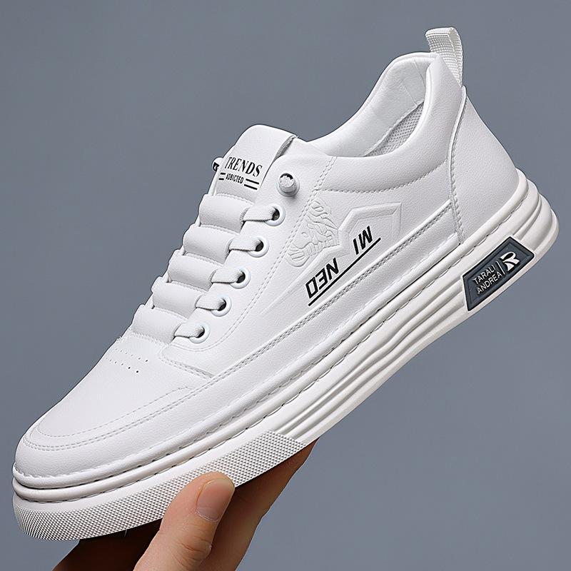 

Men s shoes 2025 spring new leather trend board shoes one pedal fashion sports leisure non-slip youth white shoes 38