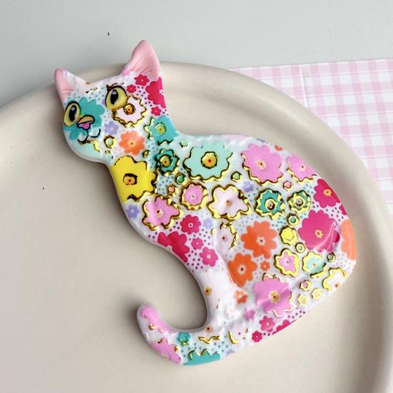 3D Sitting Cat Refrigerator Magnet Embossed Geometric Colorful Kitten Fridge Magnet Home Kitchen Cabinet Locker Whiteboard Decoration