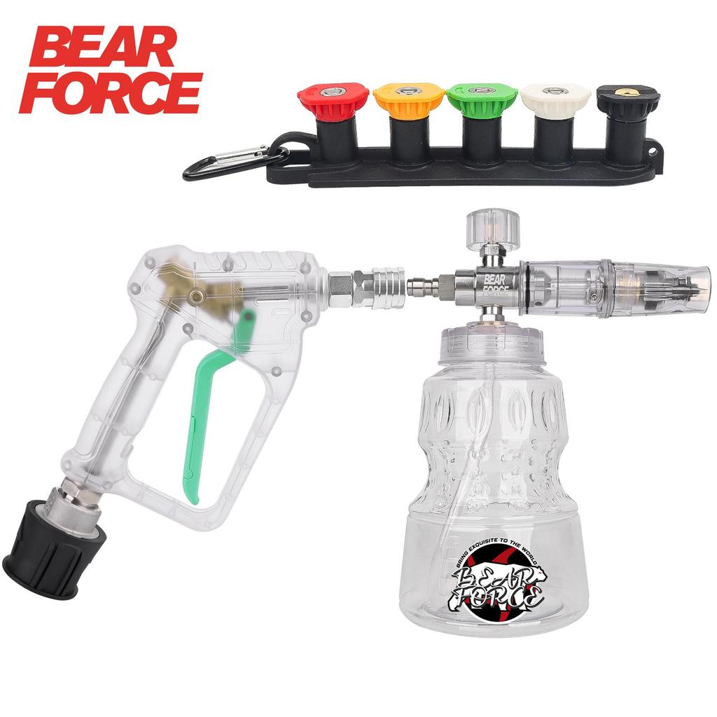 BEAR FORCE Transparent Pressure Washer Gun Kit for Car Cleaning with 1/4” Quick Plug Foam Cannon 1L & 5 Tips & Hose Connector
