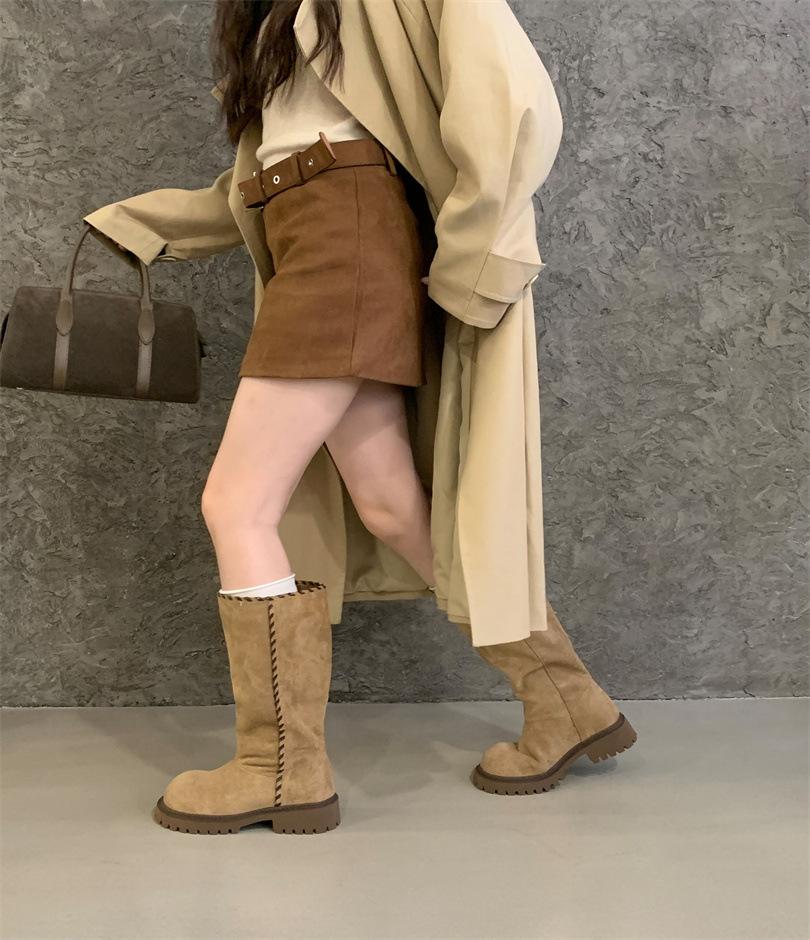 

2025 Korean version of the new fashion pointed knight boots women s knee boots thick heel boots stacking boots 39 хакі