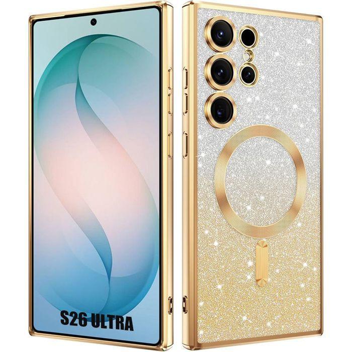 Coque pour Samsung Galaxy S26 Ultra, Protection Paillette Cercle Magnétique Film Caméra - Doré