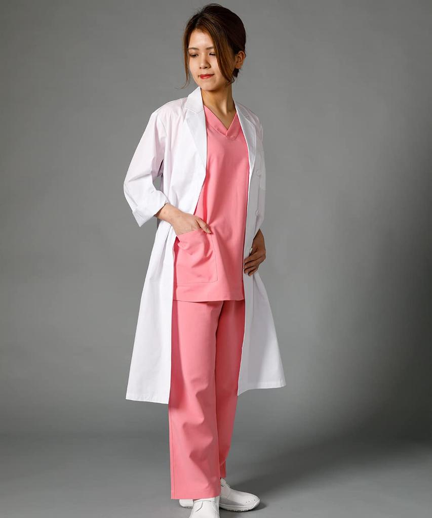 [Hakui Net] Women's White Coat, Doctor's Coat, Medical Gown, Research Coat, Laboratory Coat, Pharmacist Coat, Long Sleeves, Pockets, Long Length, Whit