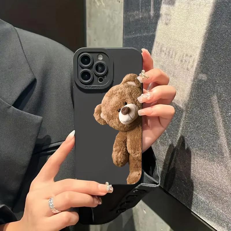 Cute Bear Silicone Phone Case For iPhone 17 Air 16 e 15 14 13 12 11 Pro Max Plus Mini SE Shockproof Soft Cover
