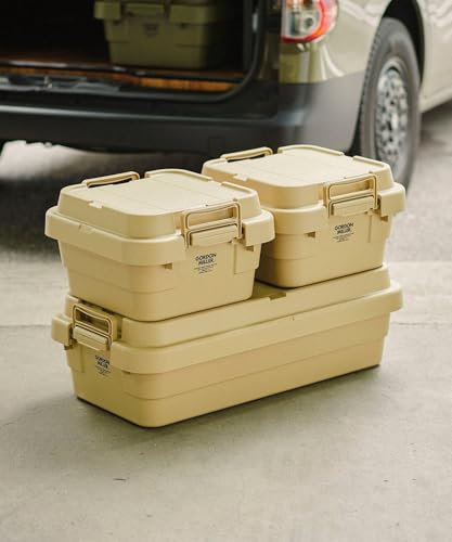 GORDON MILLER 40L Car Trunk Cargo Stacking Storage Box Organizer, Coyote Beige, with Lid, Large Capacity, Suitable for Outdoor Use, 1680033