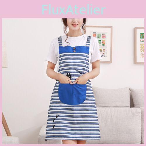 New Home Cute Womens Kitchen Restaurant Bib Cooking Aprons Pockets Apron Striped