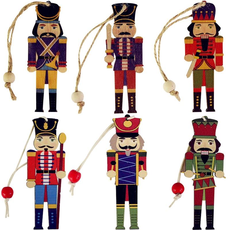 9 pezzi figurine di soldati schiaccianoci in legno ornamenti per l'albero di natale burattini figure bambole giocattolo decorazioni natalizie