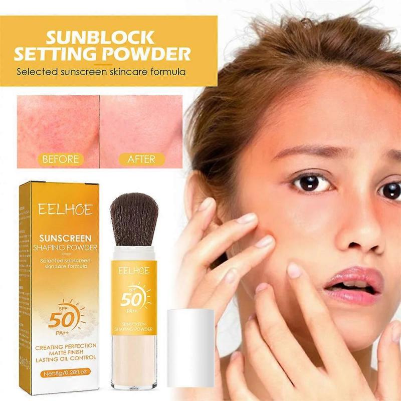 2X New Sunscreen Setting Powder, Spf 50 Pa++, Mineral Sunscreen Brush Powder, Oil Control Natural Matte Finish, Long Lasting Lightweight Breathable