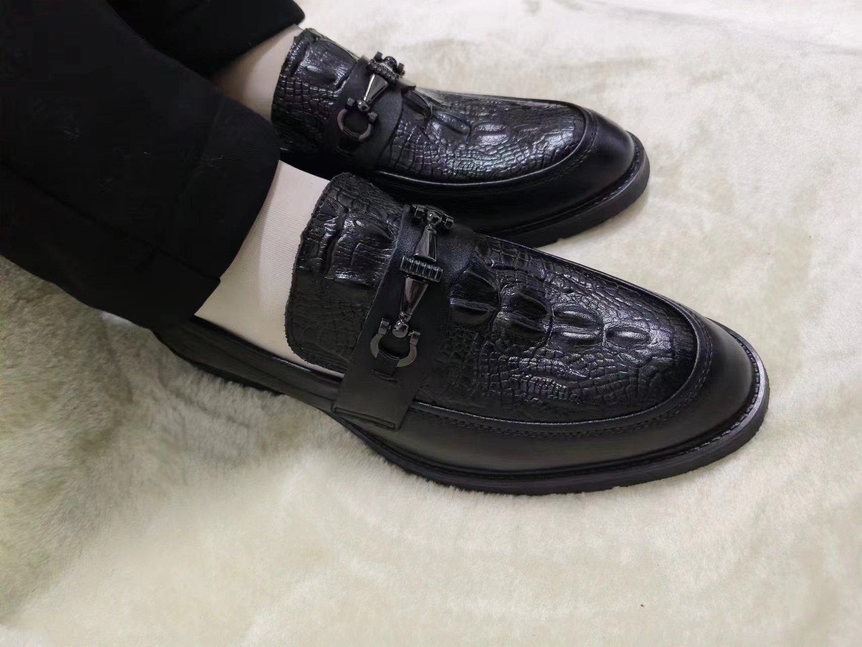 

Кожаная обувь мужская из натуральной кожи, туфли-лодочки, деловая, нарядная, ленивая, с крокодиловым узором, мужская обувь, повседневная, в британском стиле, лоферы, модная обувь 38 чёрный