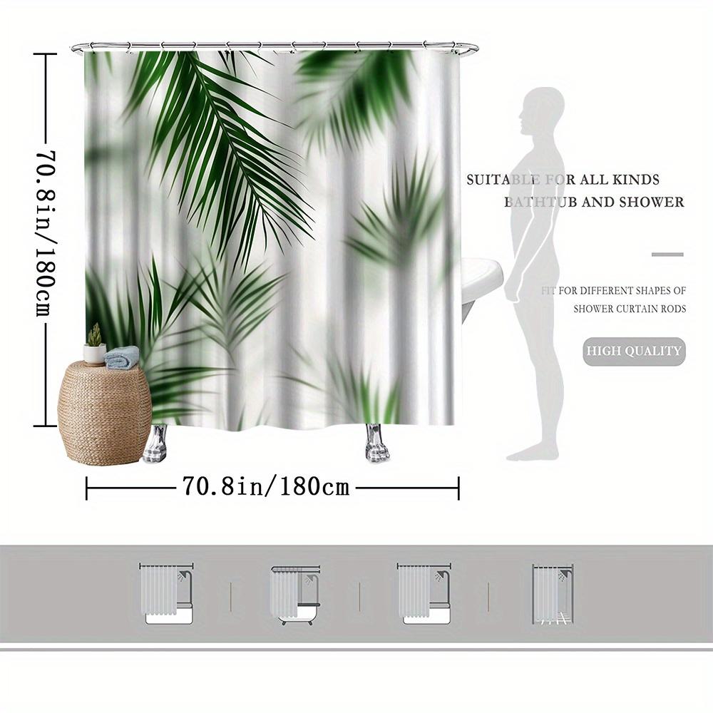 Tropical Palm Leaf Shower Curtain – Lush Green Foliage On White Background, 70.8X70.8In, Fade-Resistant, Includes Hooks