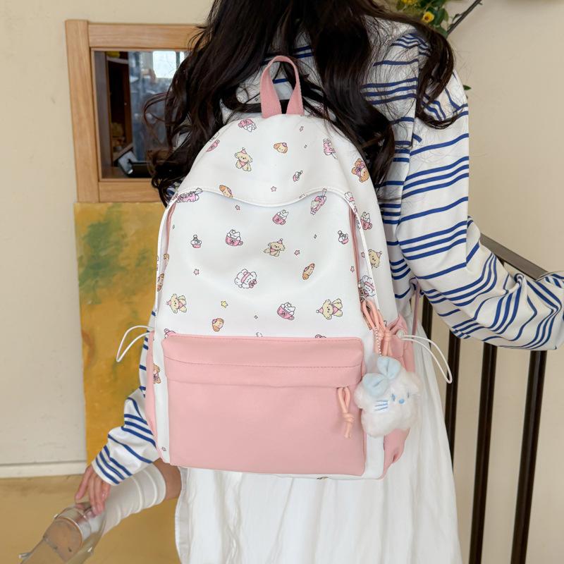 Schoolbag Printed Backpack Korean Version Ins Cute Cartoon Backpack Female Large Capacity Graffiti Student Sweet Versatile Backpack