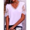 Mode Sommer Spitze Spleißen Damen T-Shirt Locker V-Ausschnitt Lässig Übergröße Süß Kurzarmshirt Büro Elegant Lässig Einfarbig Tops