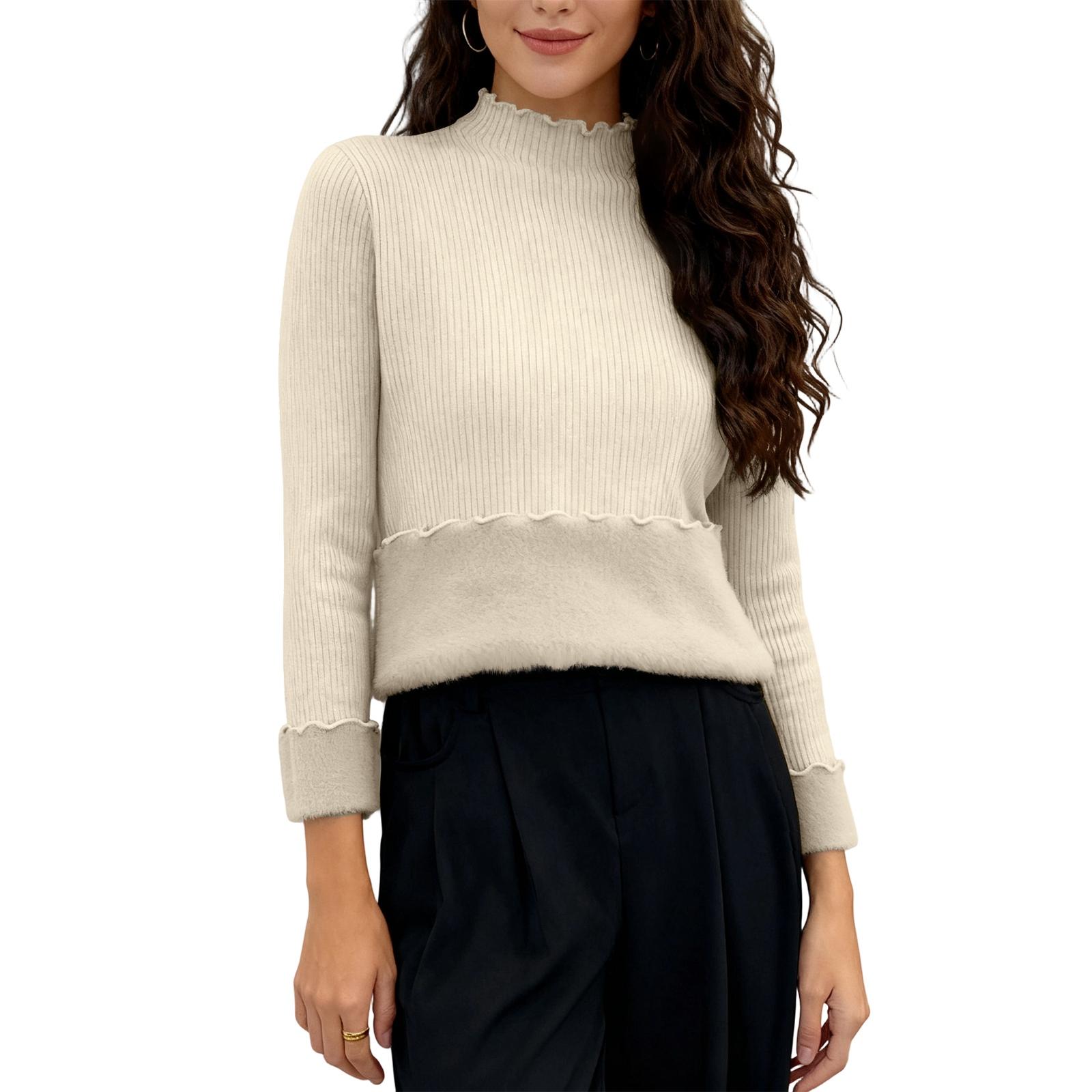 

Женский модный и повседневный однотонный базовый топ с длинным рукавом и флисовой подкладкой One Size