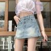 Denim Short Skirt Women's Anti-glare High-waisted A-line Skirt Trousers Hip Package Versatile Half-body Skirt
