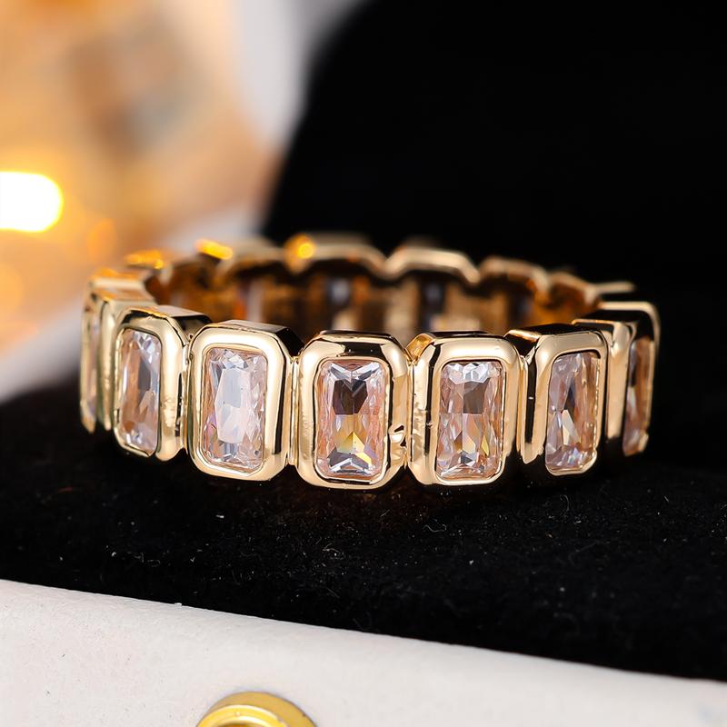 Emerald Cut White Zircon Rings for Women Men Luxury Gold Color Full Eternity Band Gifts Fine Jewelry