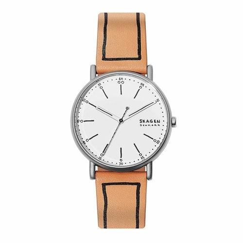Skagen Men's Signatur Brown and White Leather Watch SKW1109 Gift Set with Replacement Strap and Pen