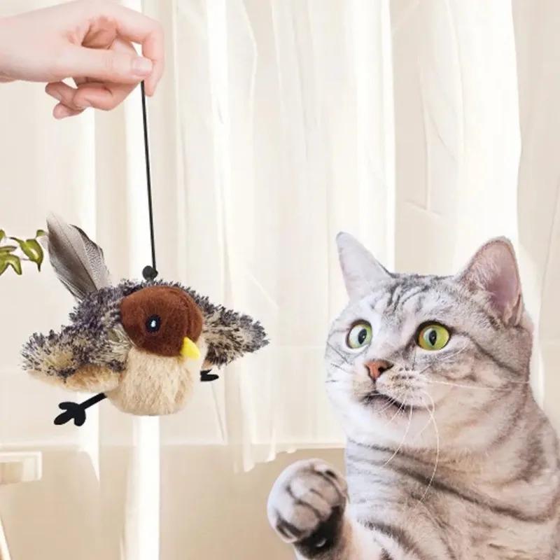 Indoor Interactive Birds Toy for Cat Chasing Teasing Toy Sounding Cat Teaser Toys Self-hilarity Wall Hanging Birds Cat Toys