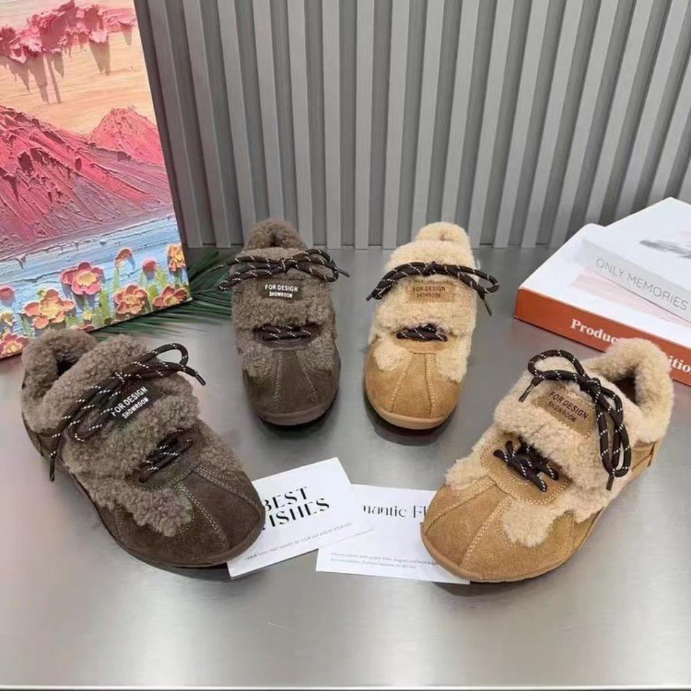 Flats Women Casual Shoes Fad Soprt Sneakers Winter Keep Warm Plush Cotton Designer Trend Lace Up