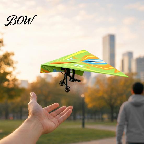 Flying Toys with Gyroscope Stabilization Remote Control Paper Airplane Kit, Gyro Stabilizer, Dual Propellers, DIY Electric Rechargeable Plane RC Set,