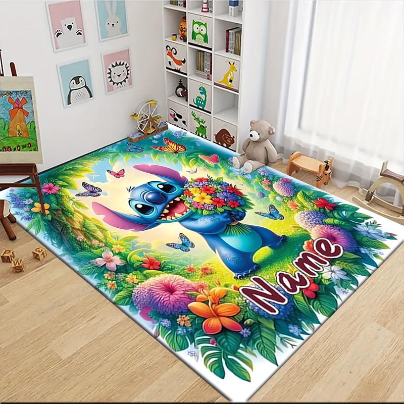 Custom Name Stitch's Sweet Delight Carpet Rug Customizable Soft Washable Anti-Slip Home Living Room Sofa Mats Personalized Rug. 0909366