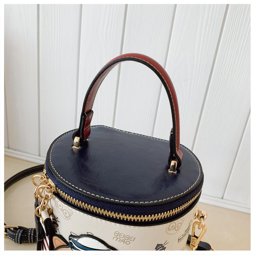 BEIBAOBAO New Cute Cartoon Cat Round Handbags High Texture PU Waterproof Women's One Shoulder Bag Popular Niche Small Basket Bags for Goddess Day Gift