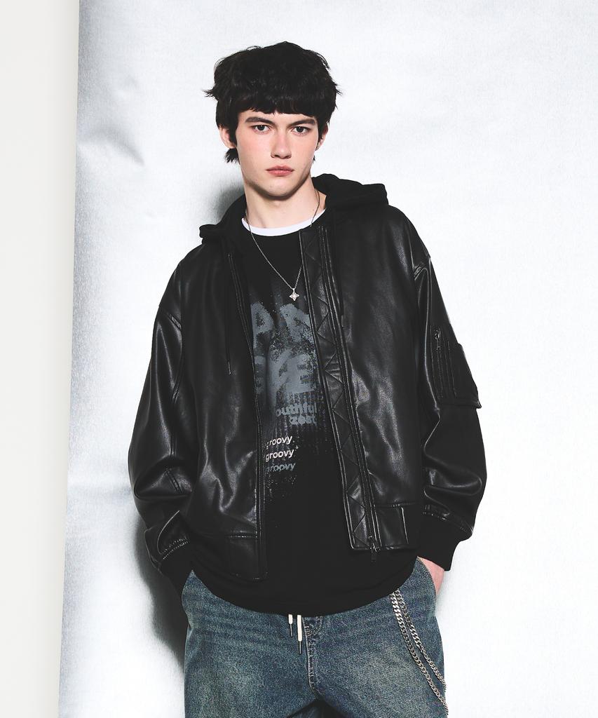 Annoyed Two-Way Aviator Leather Jumper Lq1Ju028_Black