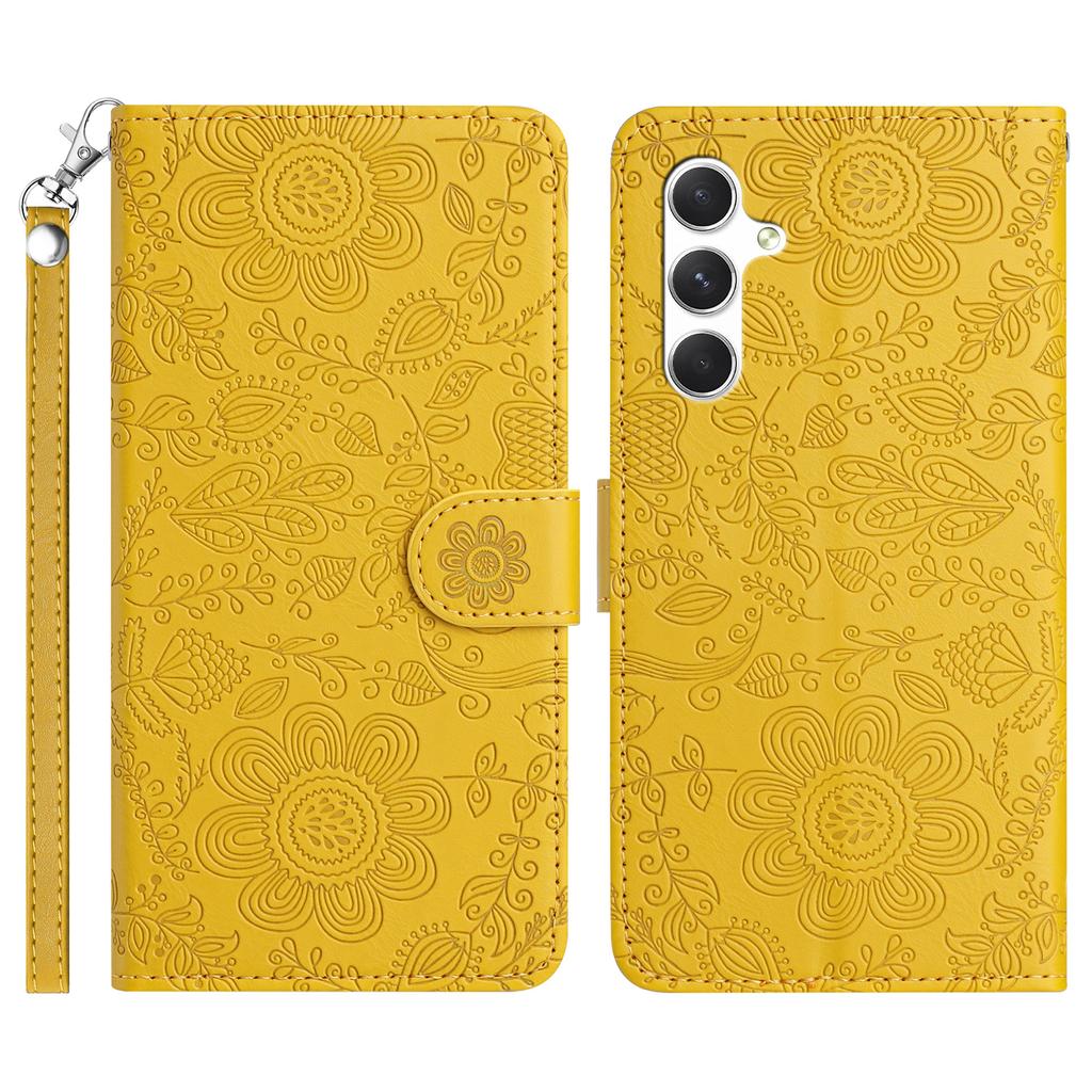 For Samsung Galaxy S26+ Case Flower Imprint Leather Flip Wallet Phone Cover with Wrist Strap