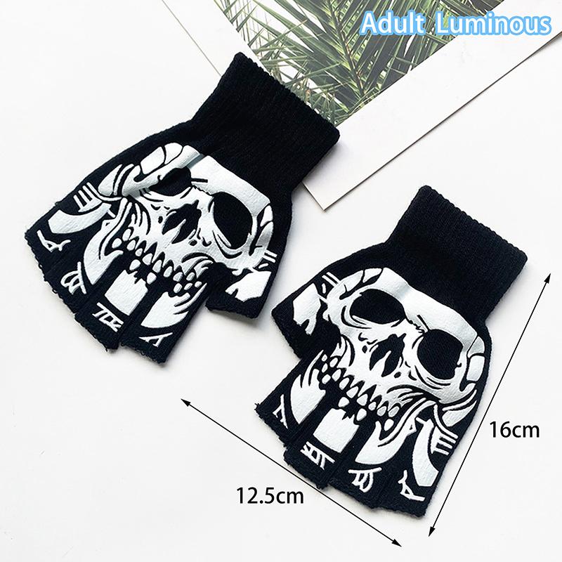 Mode Halloween Skelett Geist Handschuhe Hut Kreative Leuchtende Halbfinger Vollfinger Print Warme Atmungsaktive Handschuhe Geschenke