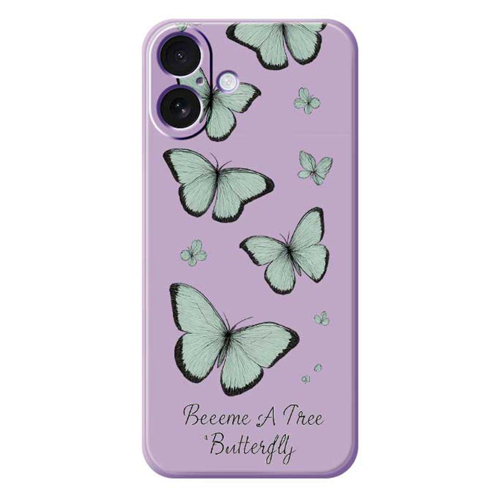 For iPhone 17 Case Green Butterfly Pattern Printing Straight Edge TPU Phone Back Cover