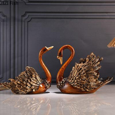 European Retro Swan Creative Artwork Ornaments Valentine's Day Gift Desk Decoration Swan Resin Sculpture Home Decor Accessories