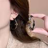 Shiny Zircon C-Shaped Earrings for Women Girls Vintage Brown Tiger Eye Stone Drop Earrings Unique Design Christmas Jewelry Gift