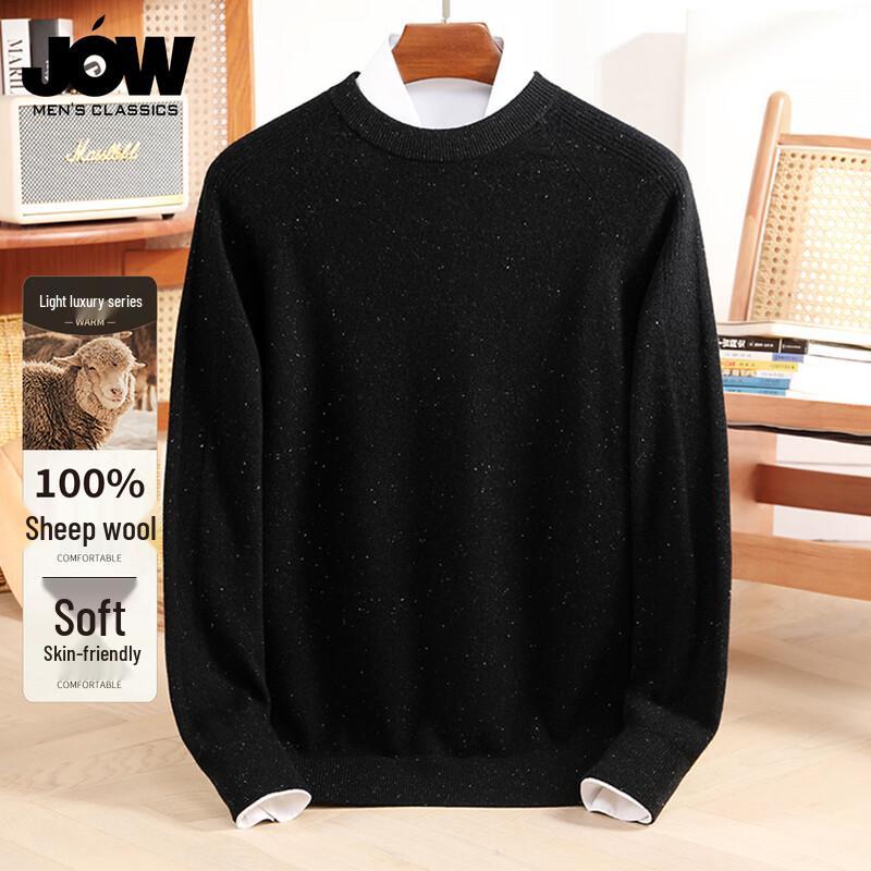 JOW Men's Speckled 100% Wool Round Neck Sweater