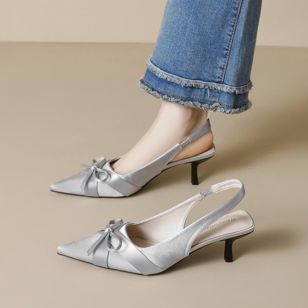 Weiwei Girl 338-6 Französische Schöne Spitzkopf Schleife Baotou Sandalen Damen Nicht Müde Füße Stiletto Hohe Absätze Damenschuhe