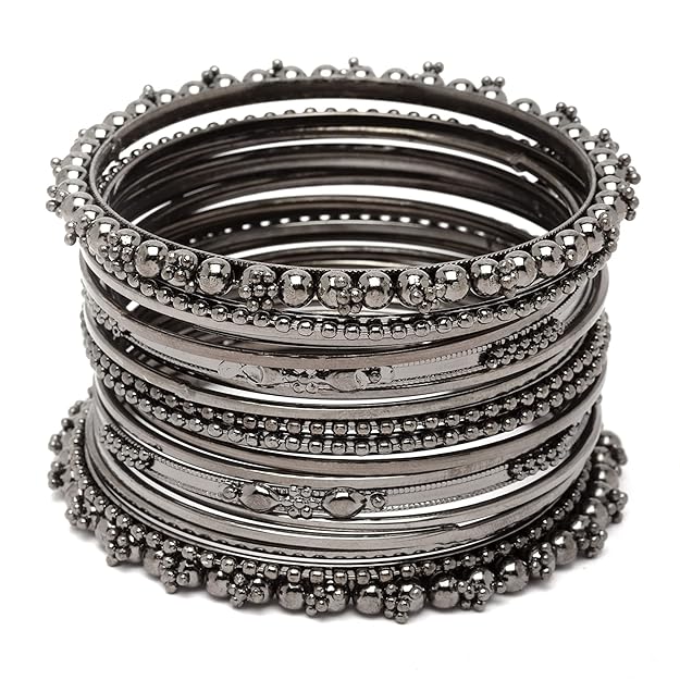 Oxidised Silver-Plated Textured Bangles Jewellery Set for Girls and Women