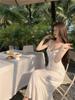 French Style Burgundy Backless Summer Dress for Women - Elegant, Exquisite, and Perfect for Beach Vacations