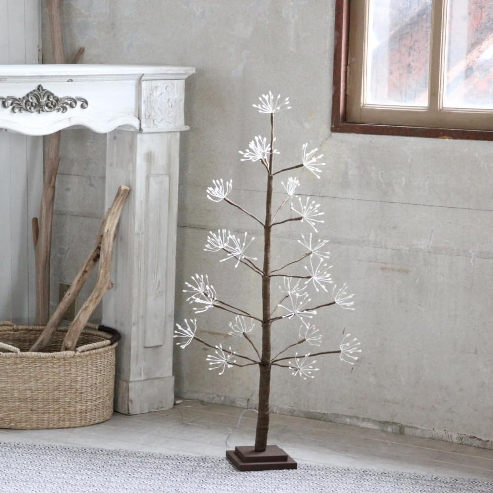 Wall-Mounted Revolution Christmas Tree with LED USB Lights, Glowing Ornament, Nordic Style, Natural Decoration (Blossom, 90cm/M Size)