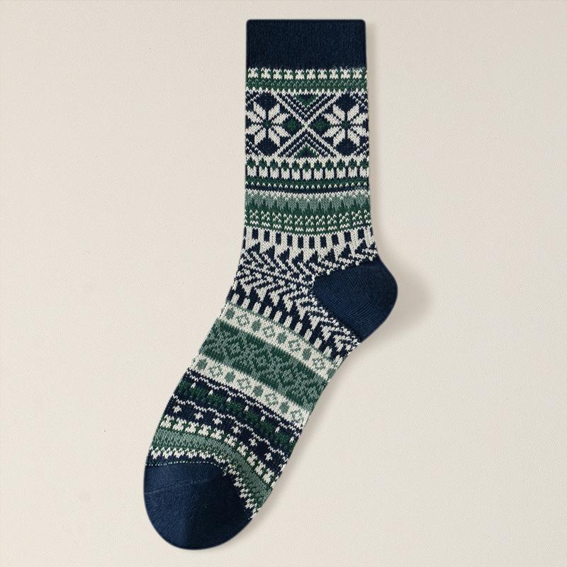 5 Paar Herren Neue Herbst- und Winter Retro Nationalwind Saugfähige Mittelrohrsocken