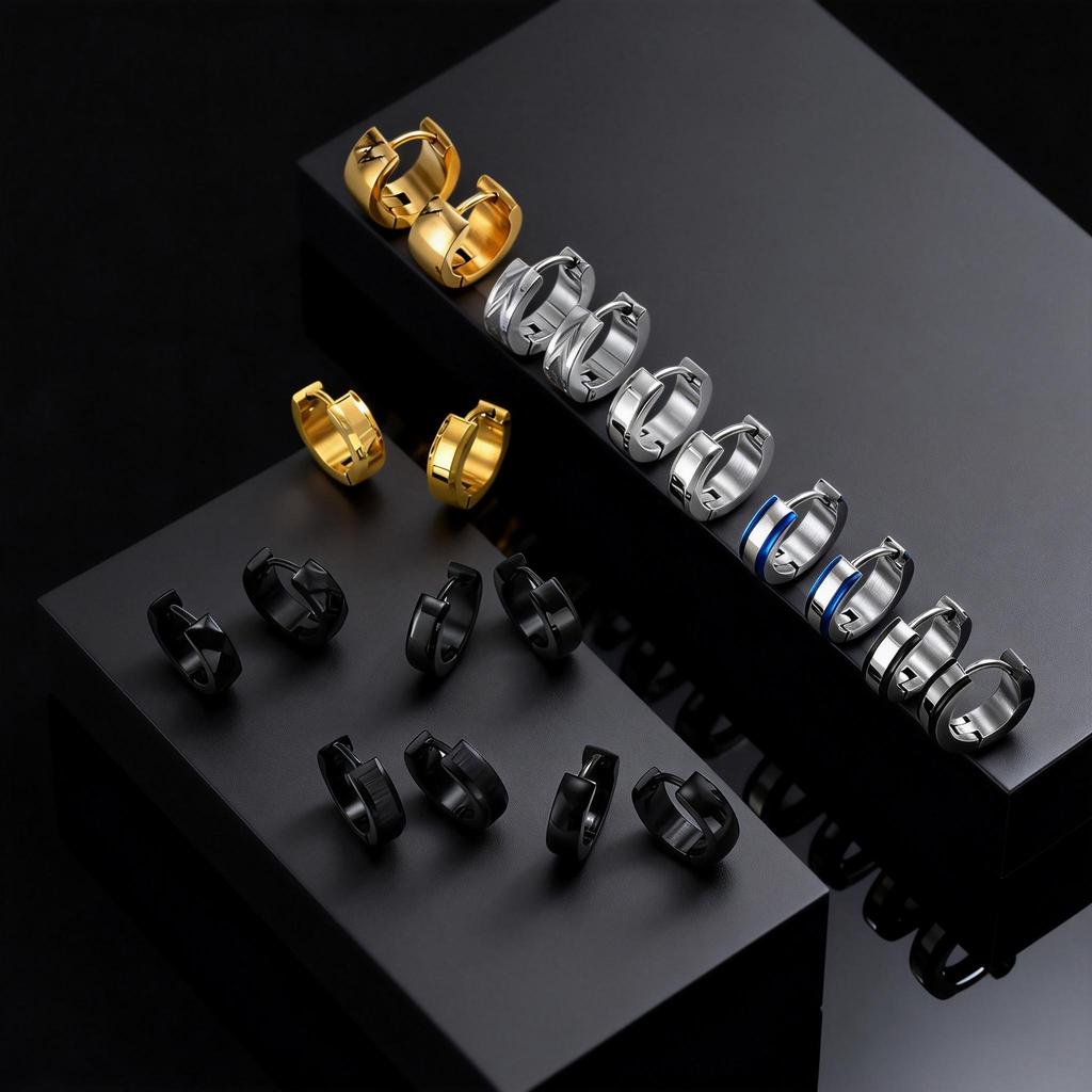 Punk Stainless Steel Huggie Earrings for Men, Fashion Unique Small Hoop Earrings, Waterproof Hypoallergenic Jewelry