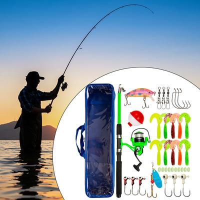 Vara de pesca telescópica de fibra de vidro com combos de carretel giratório para água salgada e doce