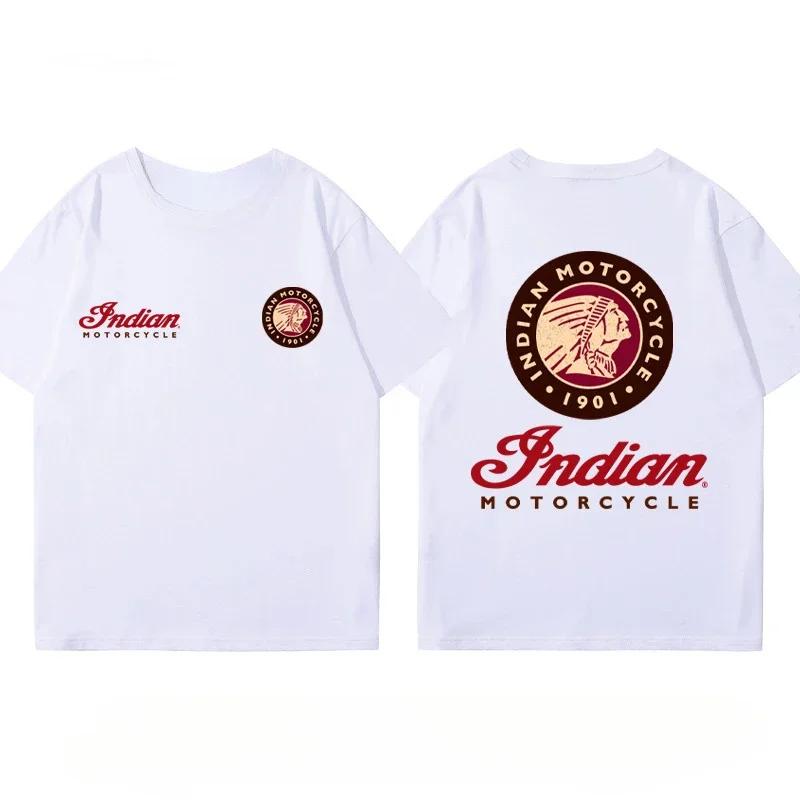 Indian Motorcycle Heavy Locomotive Cruise Bike Riding Suit Club Print Summer Cotton Casual Motorcycle Men's and Women's T-Shirt
