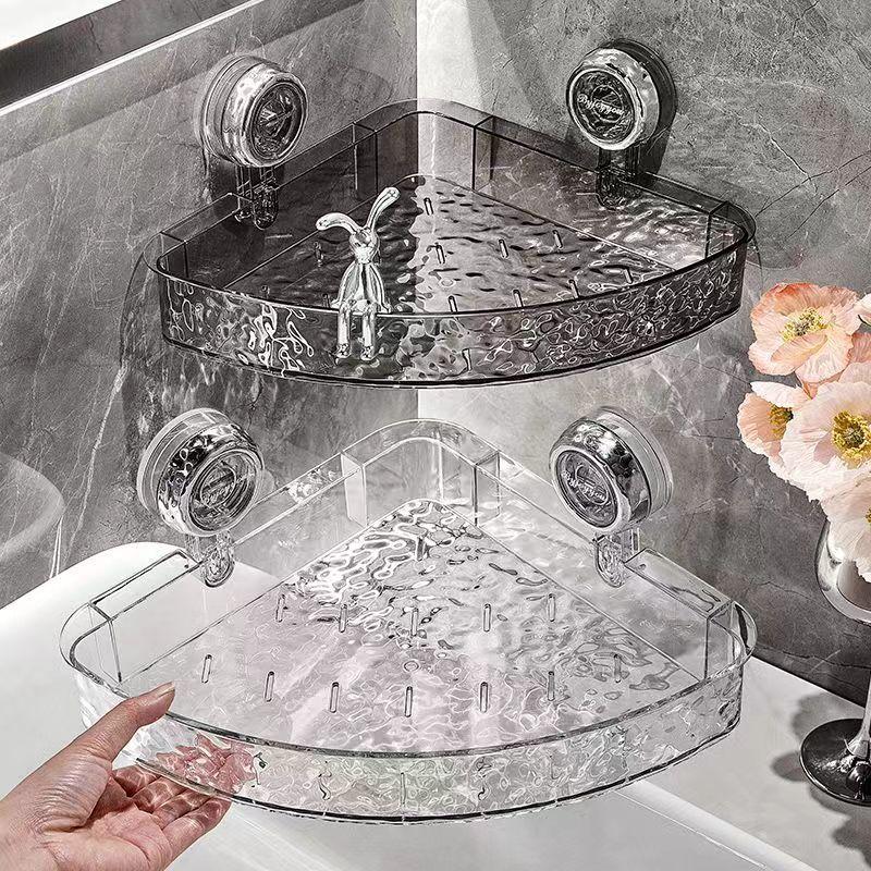 1/2Pcs Plastic Suction Cups Shower Shelves Punch-Free Rectangular/Triangular Shower Storage Rack Removable Draining