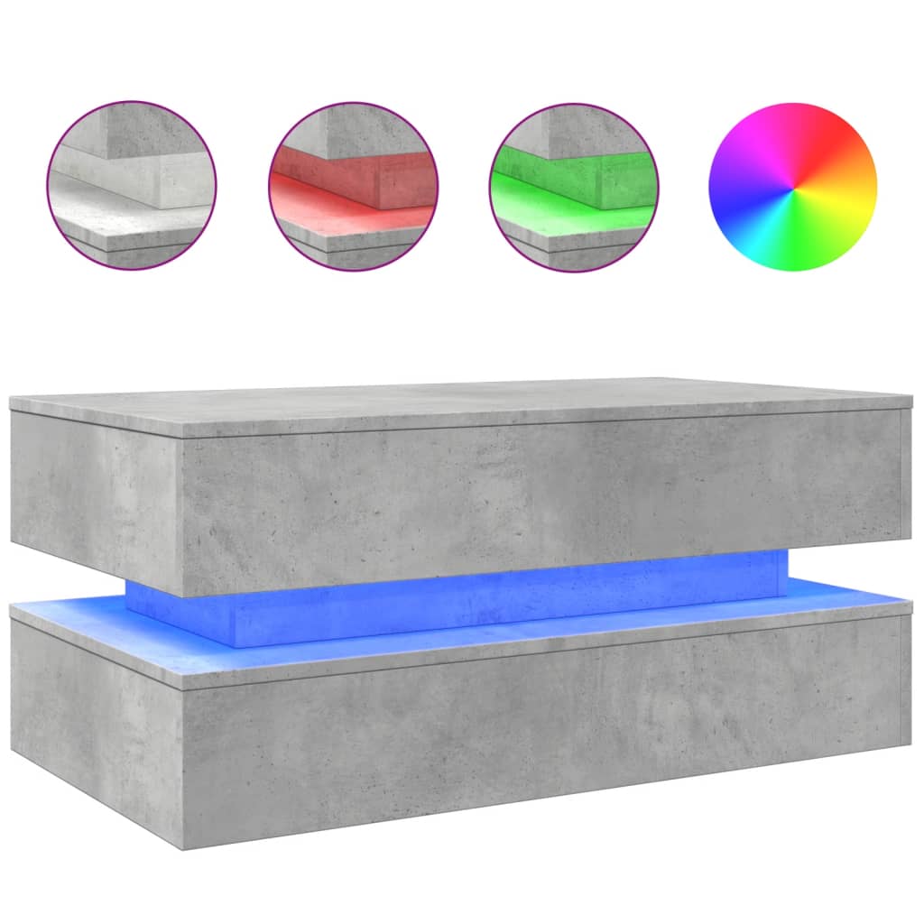 Coffee Table With LED Lighting, Concrete Gray, 90X50X40 Cm
