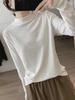 Women's Retro White Half-High Collar Long Sleeve Slimming T-Shirt - Autumn Winter Lazy Style Base Layer
