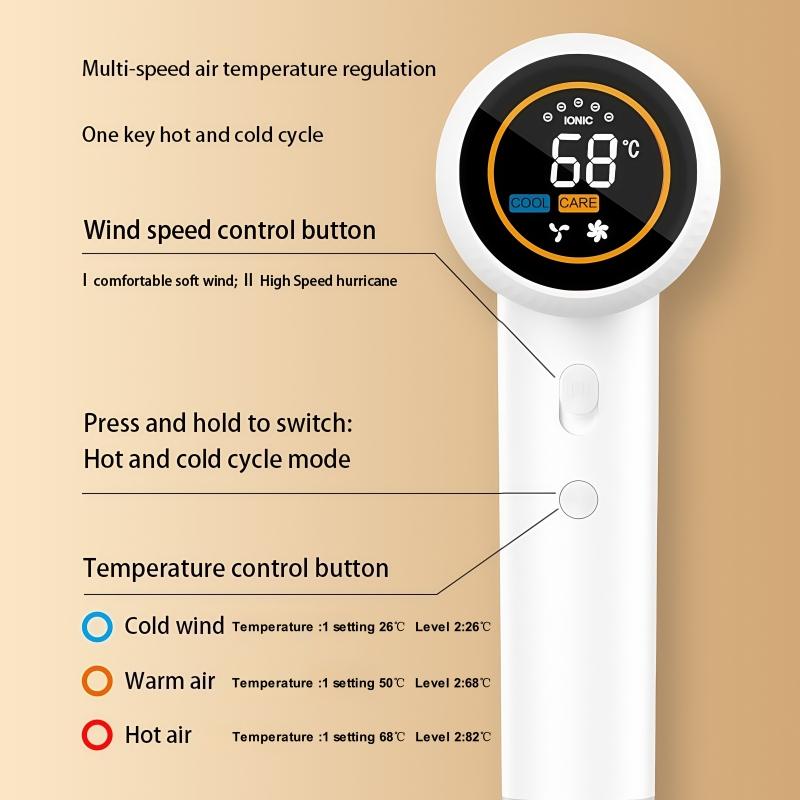 1600W High‑Speed Hair Dryer Digital Display NTC Constant Temp 6‑Gear Hot‑Cold Cycle Double Overheat Protection Magnetic Nozzle for Home Salon